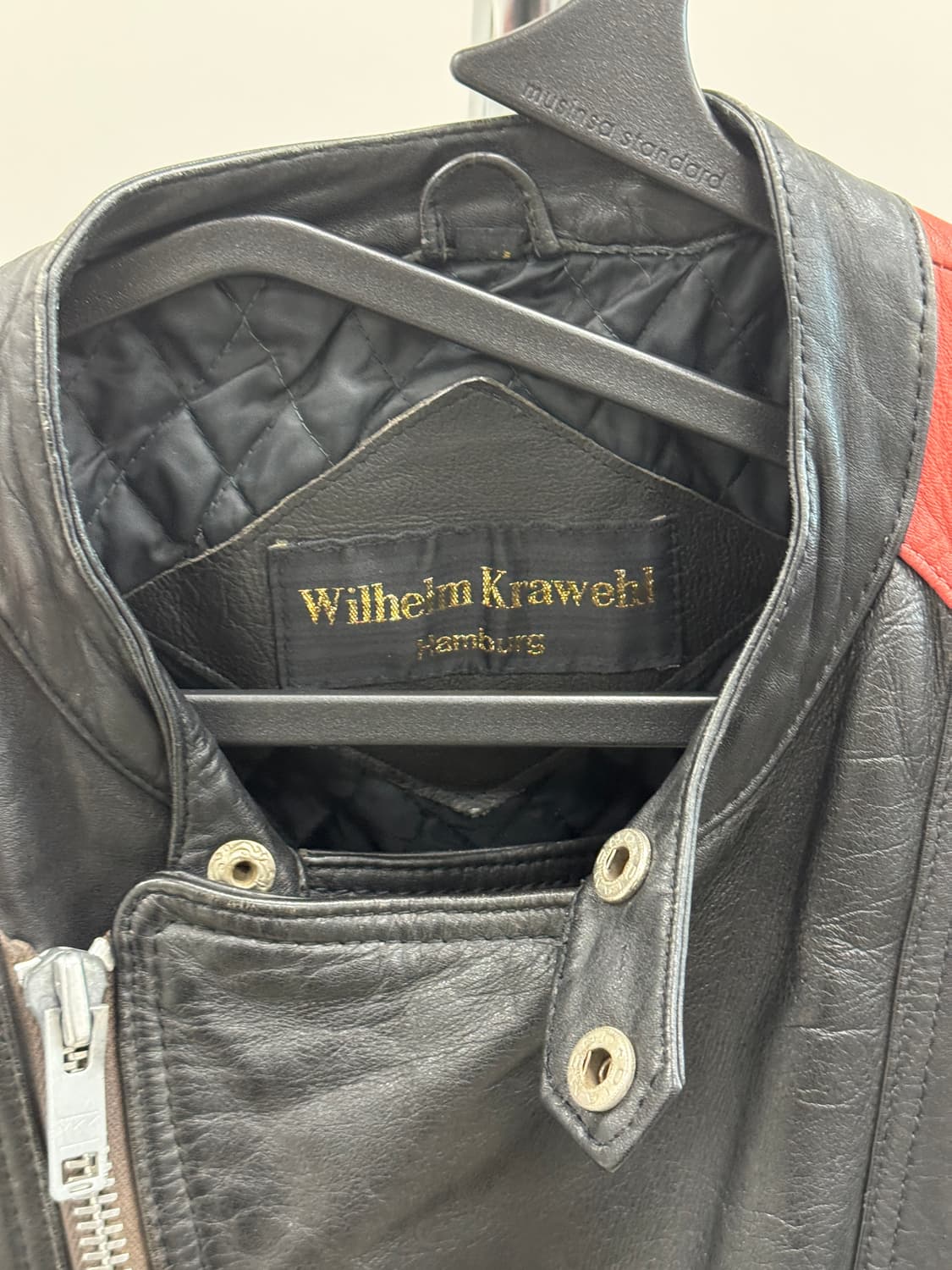 Wilhelm Krawehl 블랙 레드 가죽 라이더 자켓 상품이미지3