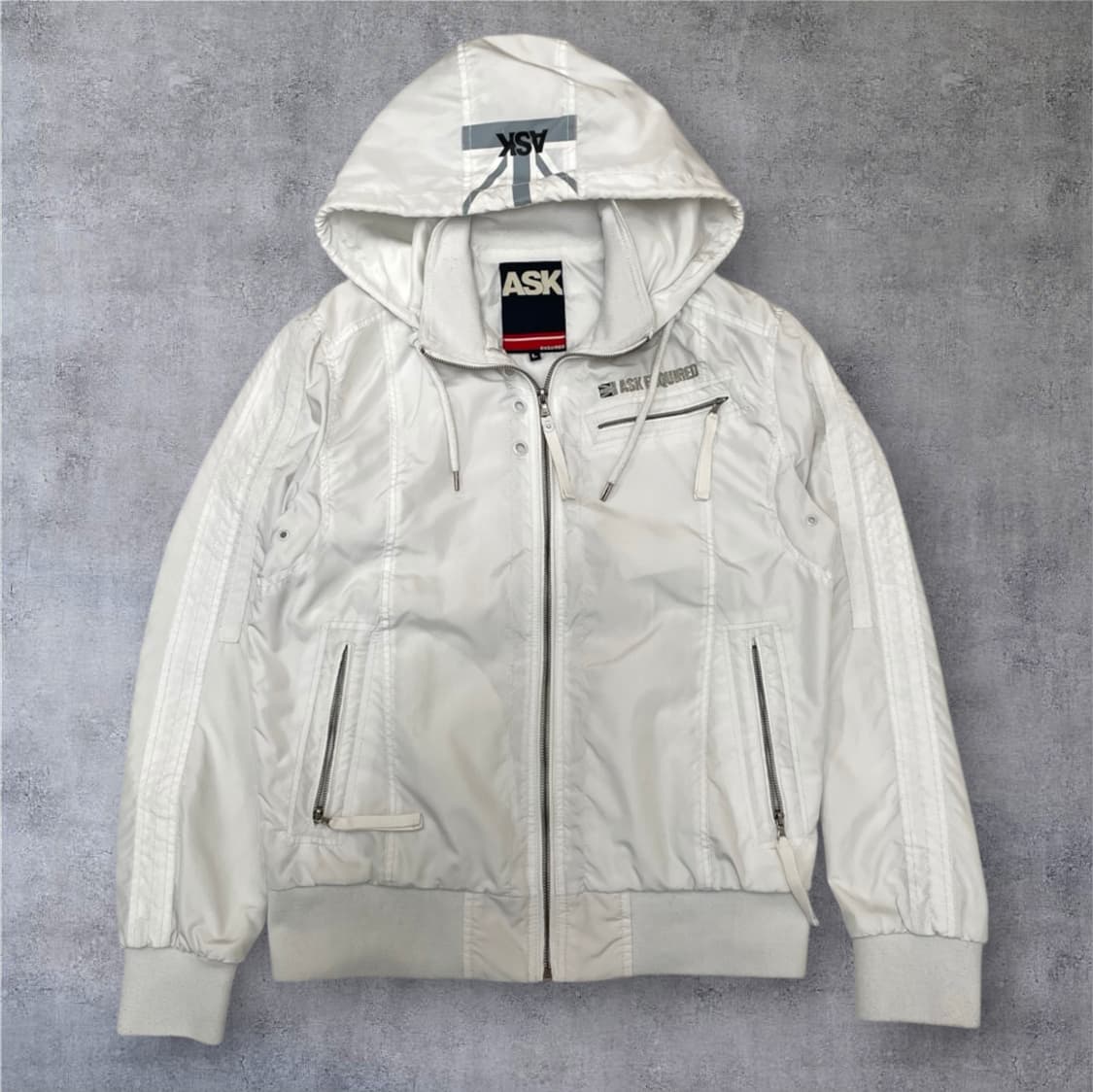 에스크 Ask 화이트 Y2K 셔링 후드 바람막이 자켓 L (공용추천) 상품이미지1