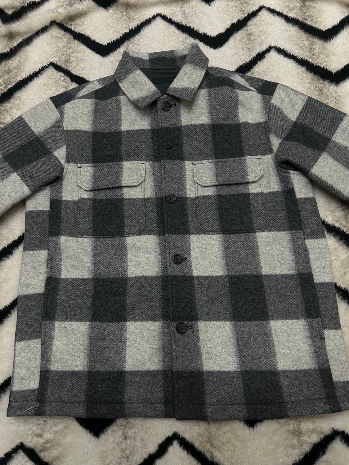 [L]유니클로 오버핏 울 체크 셔츠자켓/그레이 상품이미지2