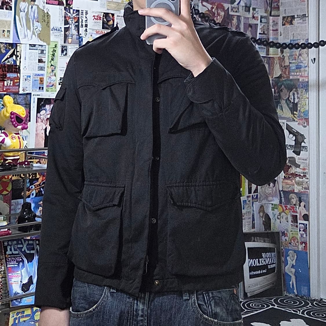 JPN 블랙 코튼 나일론 멀티 포켓 투지퍼 자켓 상품이미지1