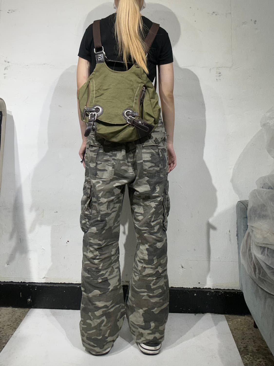 일본 빈티지 올리브 카키 키치 미니 백팩 가방  상품이미지3