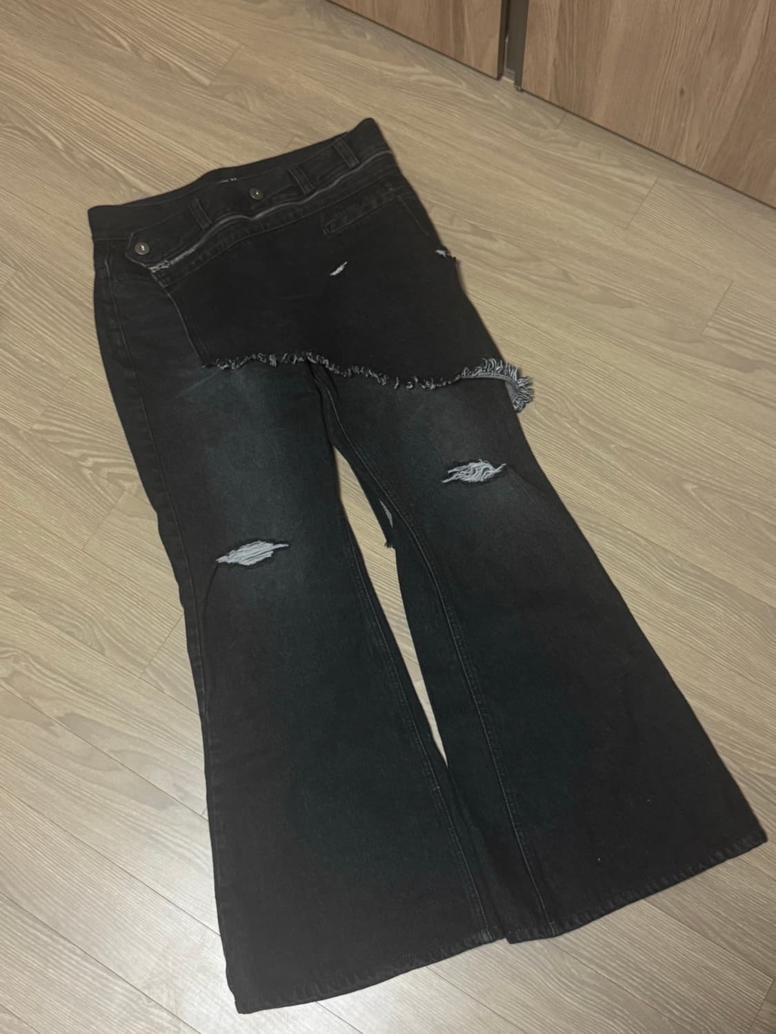 [L] IFeellucky 부츠컷 스커트 데님팬츠 블랙 상품이미지4