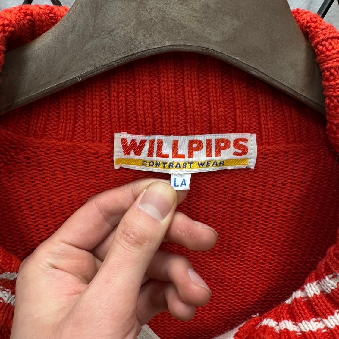 00s JPN VINTAGE 니트 전면 빅로고 포인트 레드 아이보리 상품이미지6