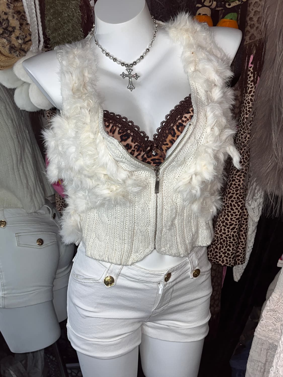 y2k 갸루 퍼 니트 베스트 집업 상품이미지2