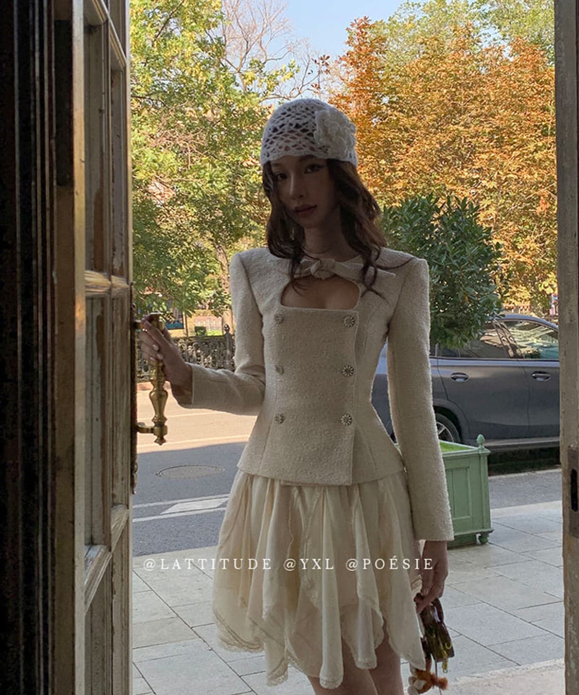 파리지앵바이브 보우 스퀘어 트위드 자켓 상품이미지2