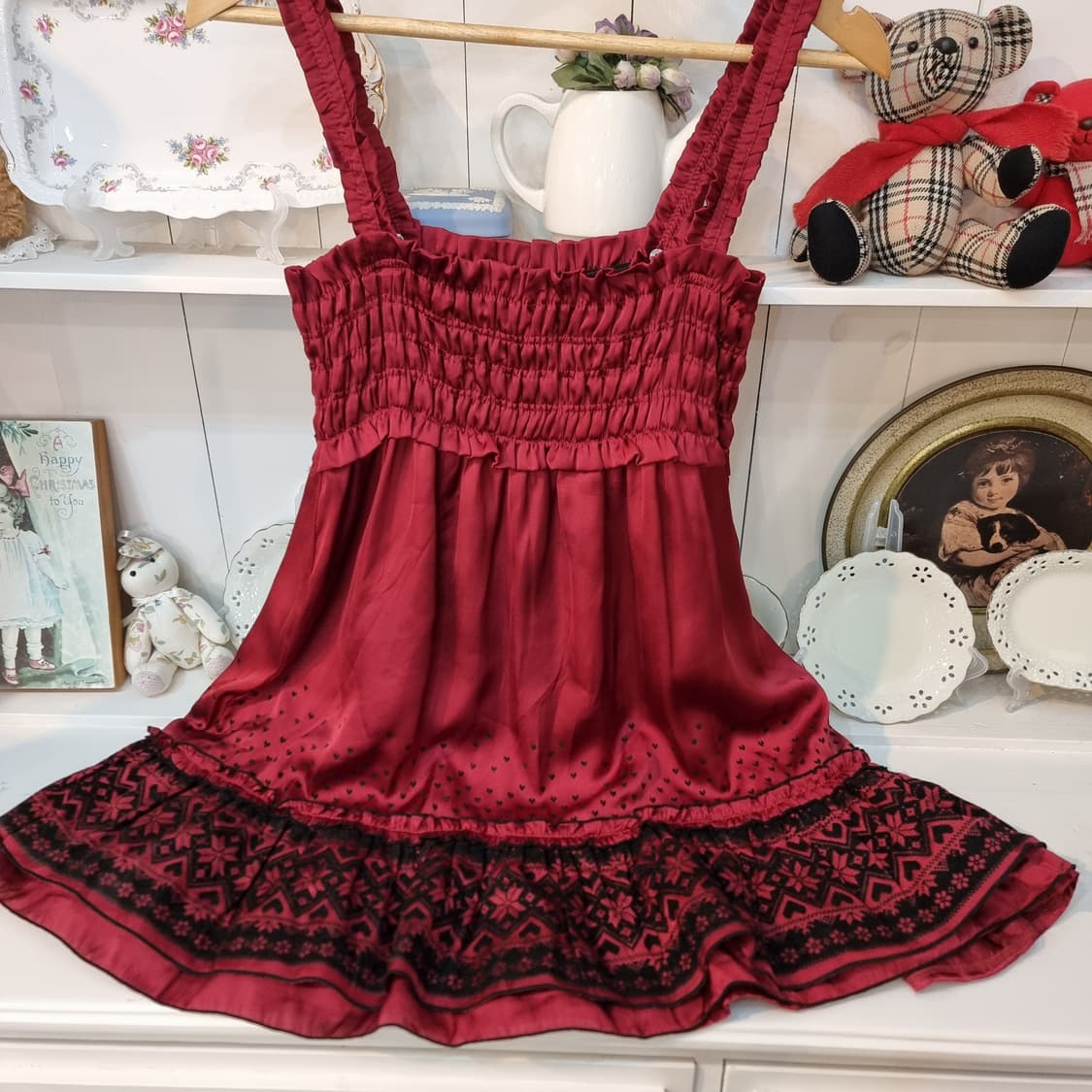 Tralala 트랄라라 레드 플로킹(플로킹) 원피스 상품이미지5