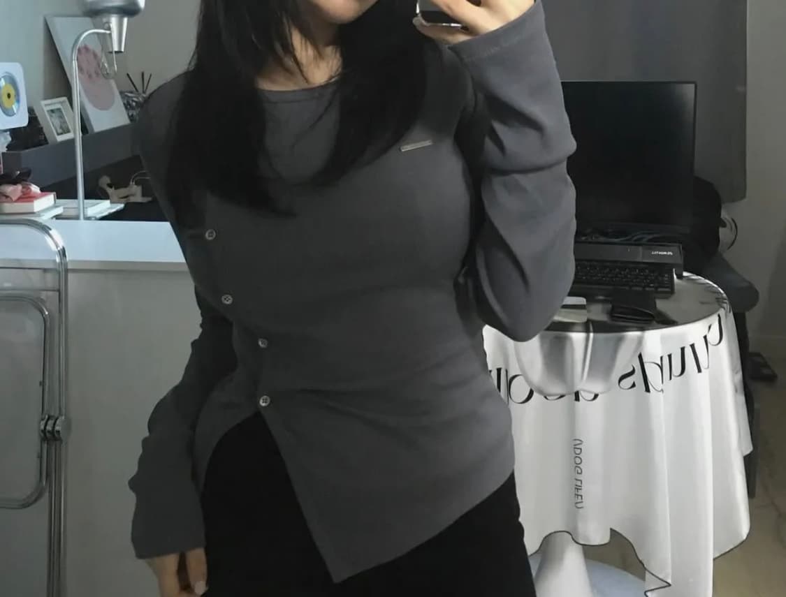 미세키서울 버튼 롱슬리브리스 차콜 상품이미지1