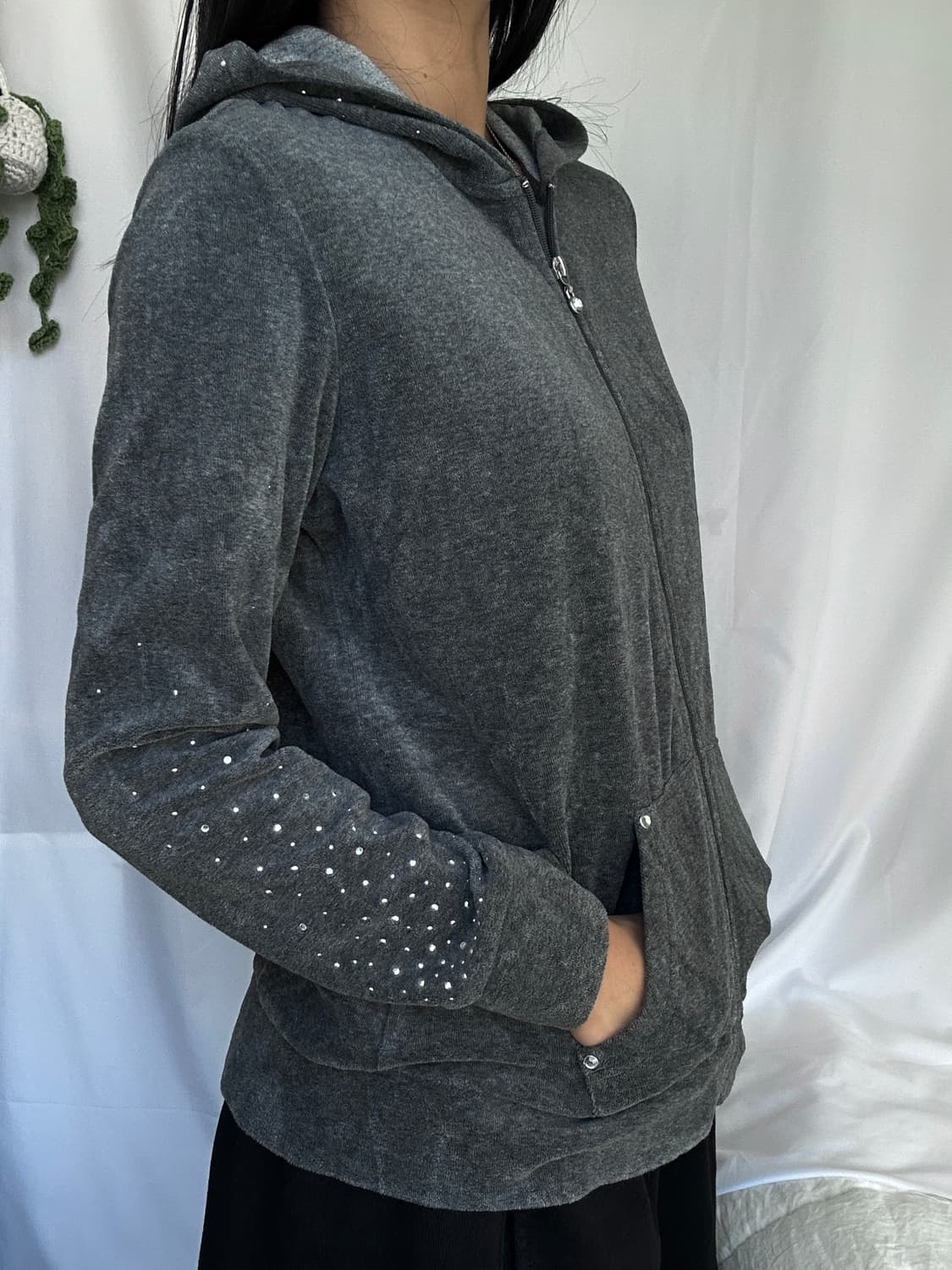 빈티지 큐빅 후리스 후드집업 상품이미지3