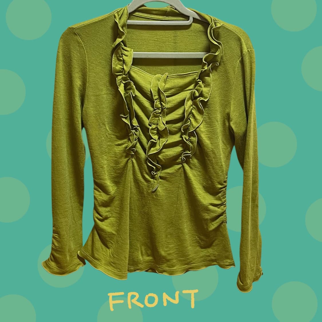 빈티지 완두콩 그린 프릴 티셔츠 상품이미지2