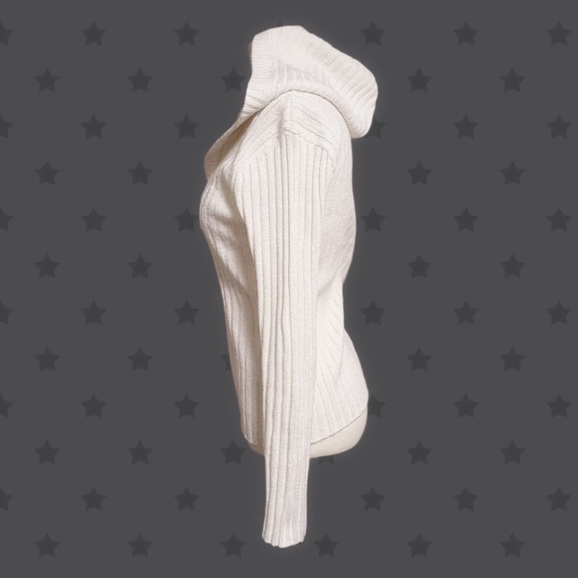 오네갸루 글리터 포인트 골지 브이넥 후드 생화이트 금장 단추 긴팔티  상품이미지2