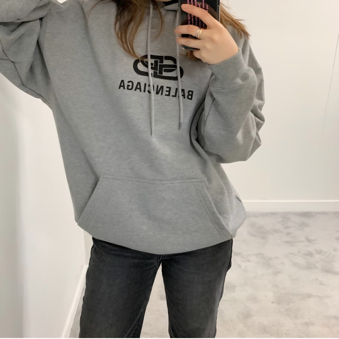 발렌시아가 BB 로고 오버핏 그레이 후드티 S 상품이미지4