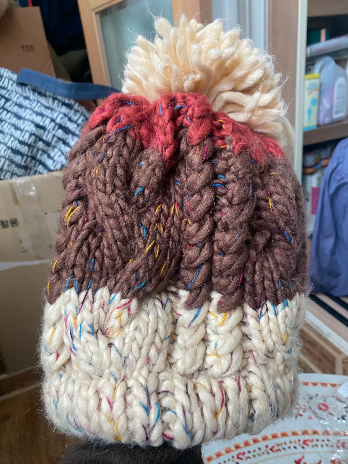 컬러 블록 니트 방울 털모자 상품이미지4