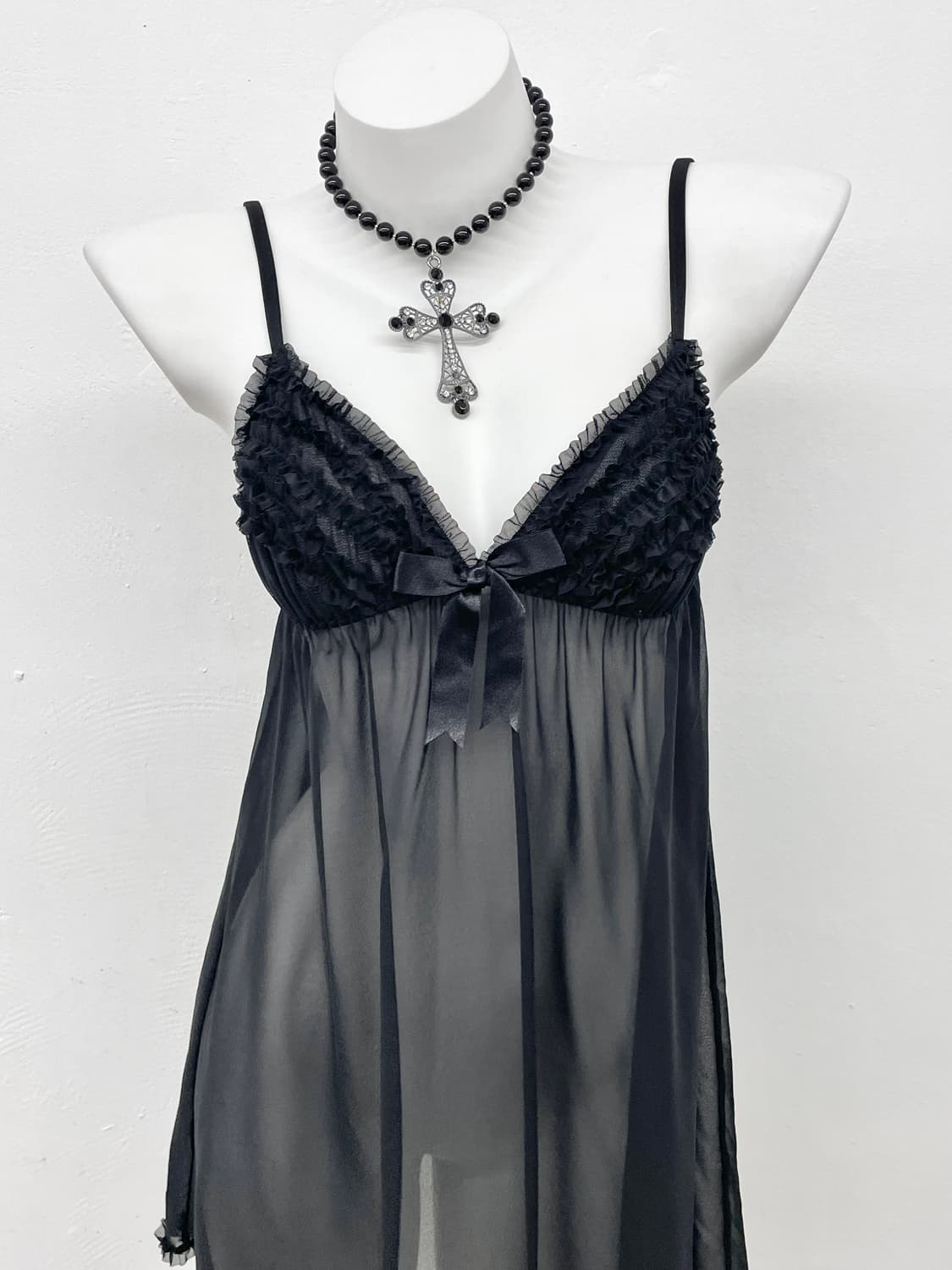 블랙 프릴 시어 슬립 상품이미지2