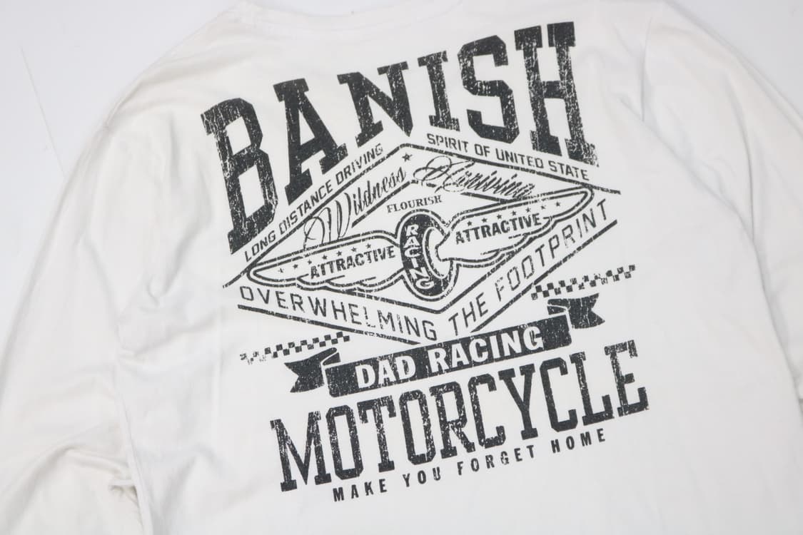 빈티지 모터사이클 그래픽 롱슬리브 티셔츠 화이트 (L) 상품이미지3