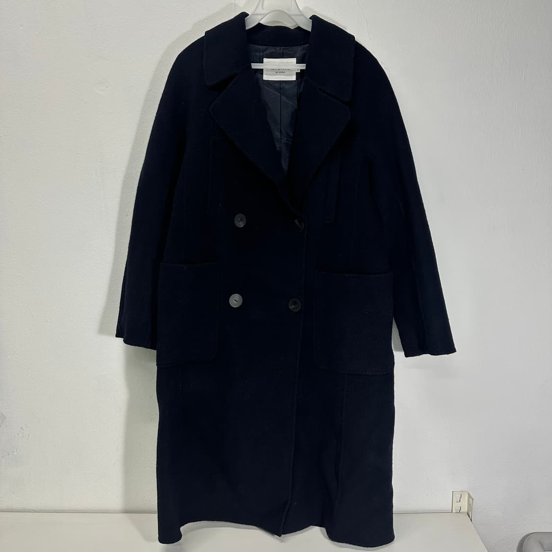 우먼L 쏘울 SOWOOL 네이비 루즈핏 양모 핸드메이드 롱더블코트 상품이미지1