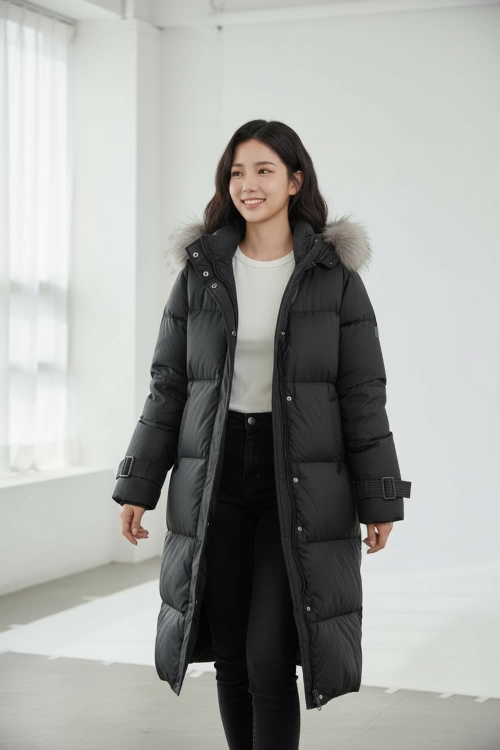 JULL-LOG 줄로그 퍼후드 롱 패딩 F 상품이미지1