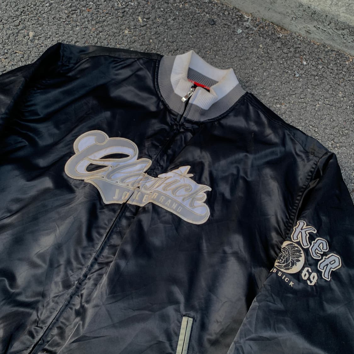 1990’s  올드스쿨 힙합 사틴 바시티 자켓 자수 스타디움 점퍼 XL 상품이미지2