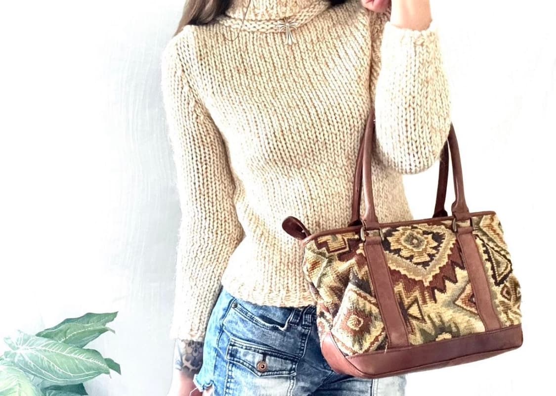 엘엘빈 빈티지 태피스트리 레더 토트백 90s 28cm 너비 상품이미지6