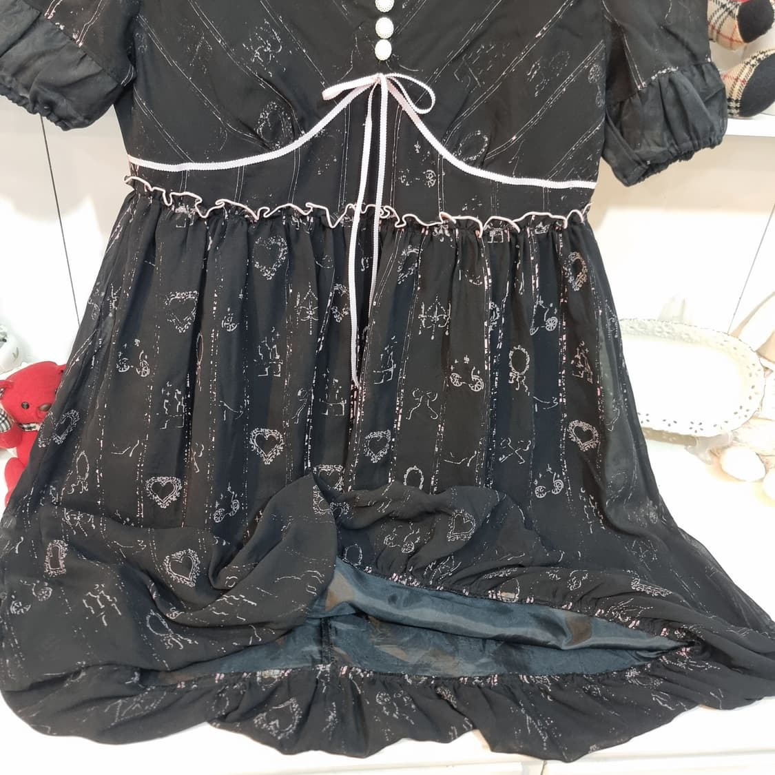 (MILK/밀크) 블랙 쉬폰 프린트 리본 원피스 상품이미지9