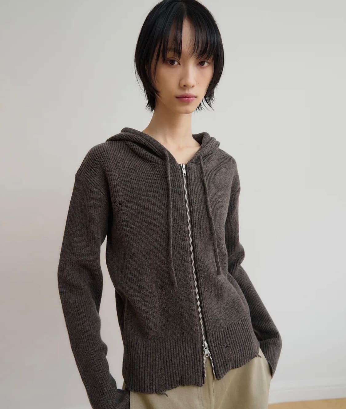 시스에이 울 블랜딩 니트 집업 브라운 상품이미지1