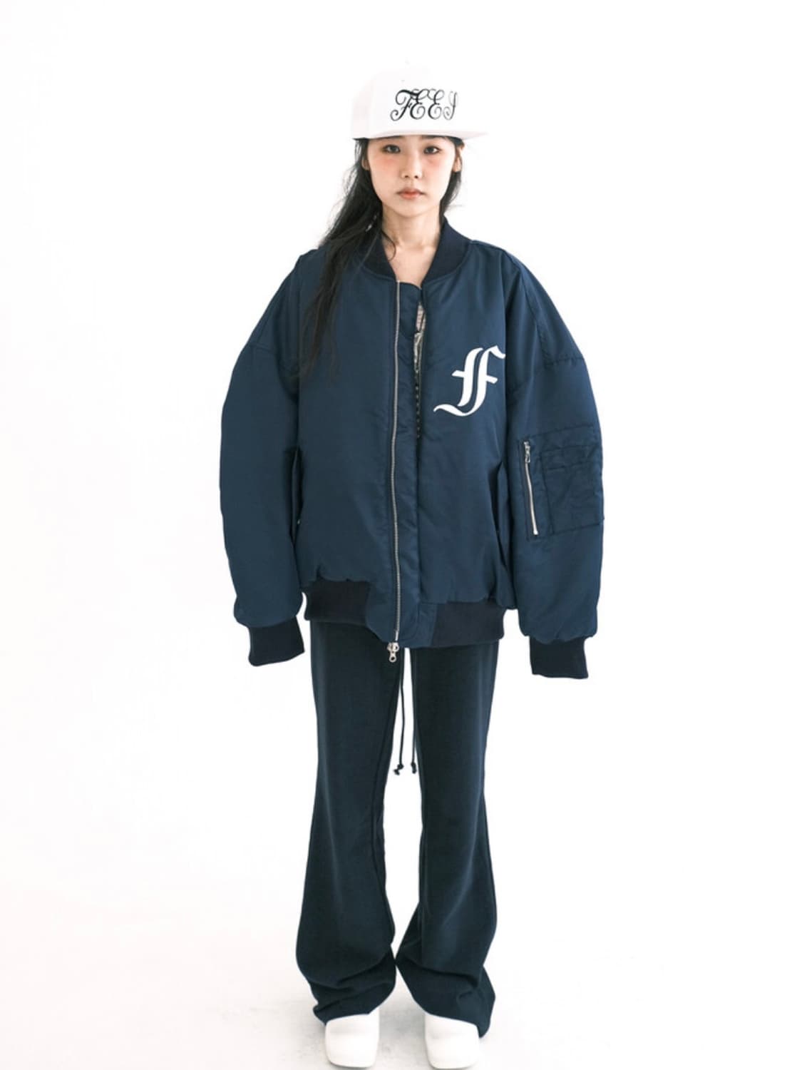 샵페어리 patch bomber padded jacket navy 상품이미지2