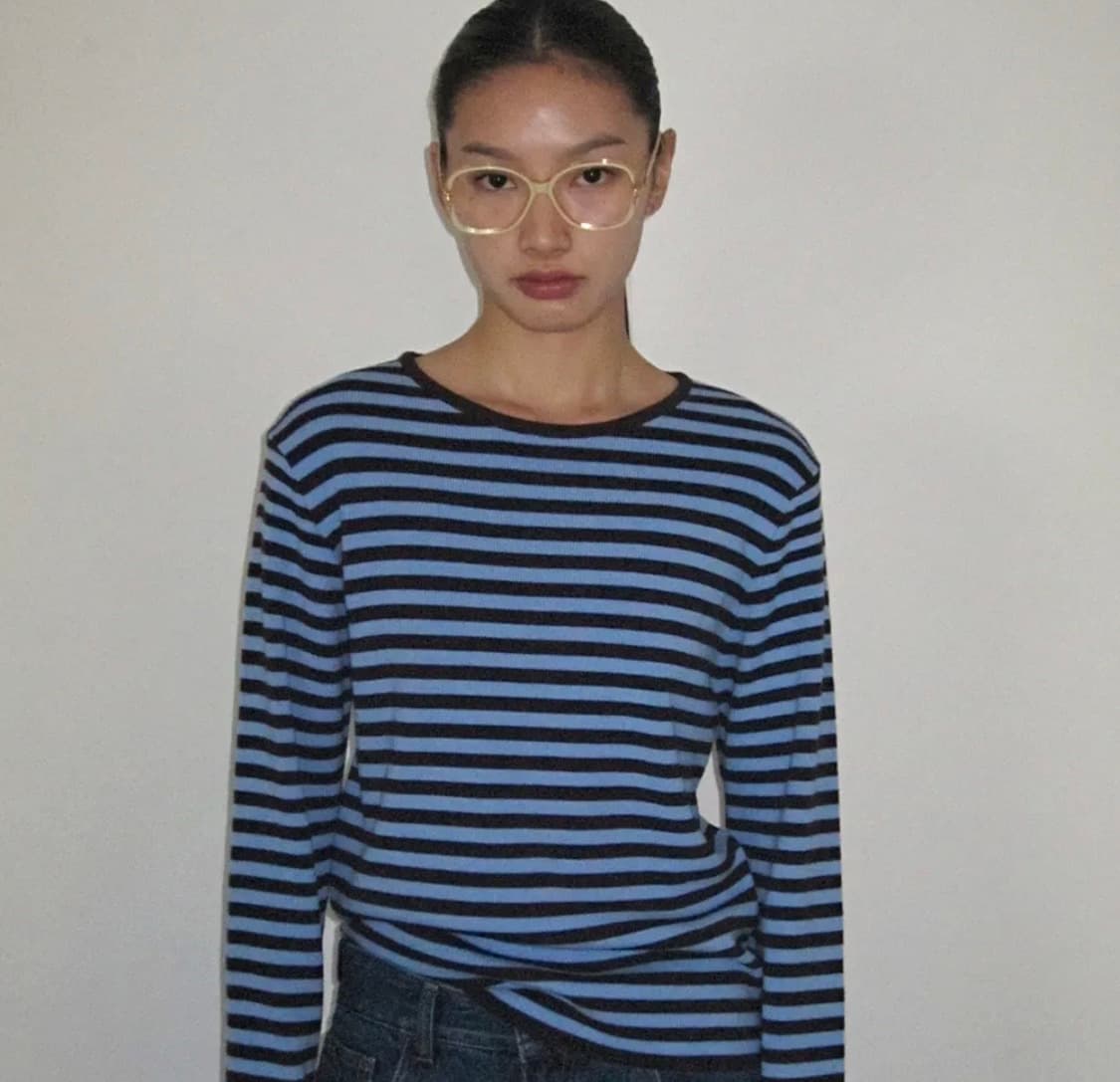 포니테일 스트라이프 니트 티셔츠 상품이미지1