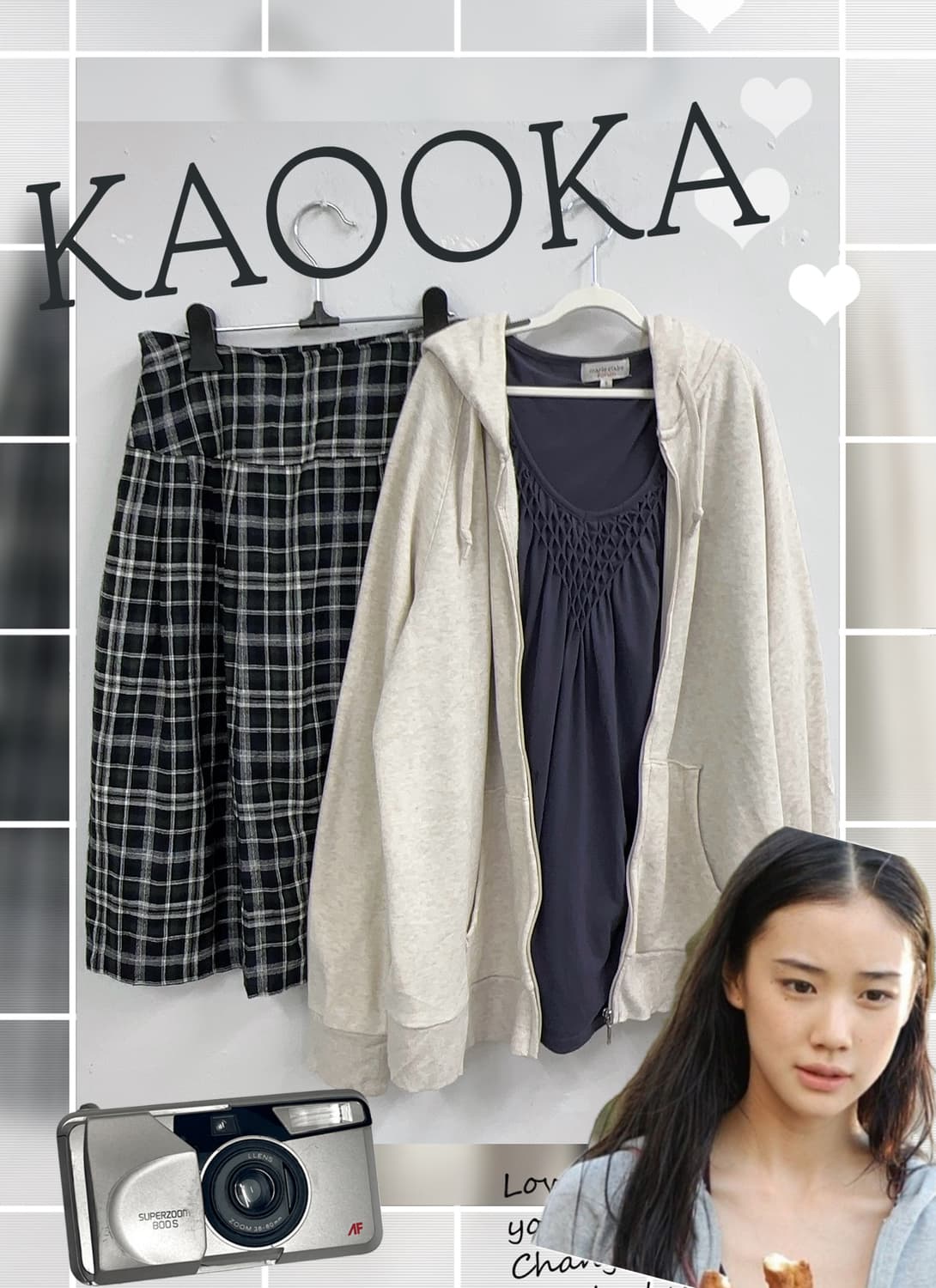 🥨하구미의 집업 코디세트🥨 후드집업 체크 미디스커트 그런지 히피  상품이미지1