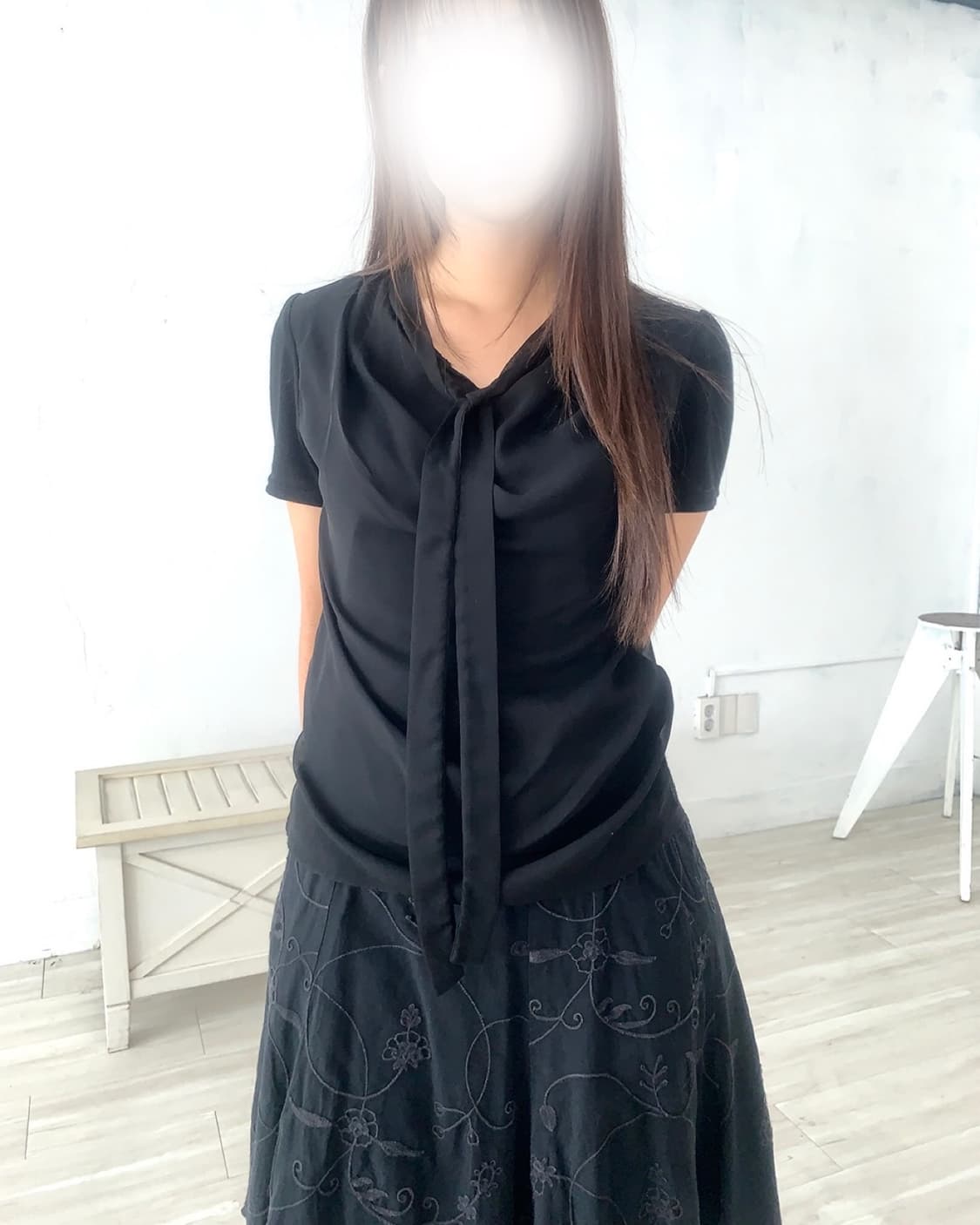 Black Sheer Scarf Blouse 상품이미지5