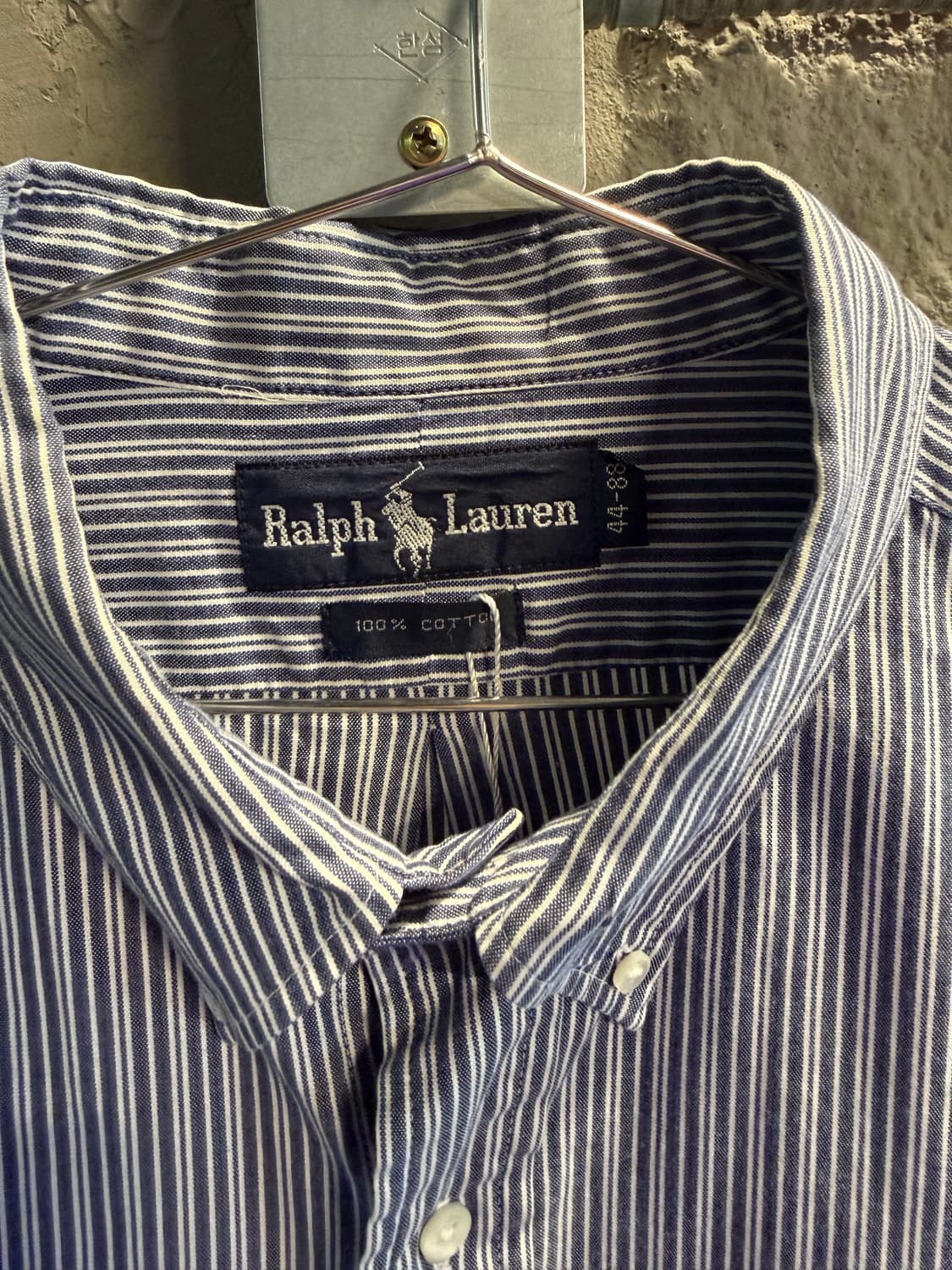 폴로 랄프로렌 핀스트라이프 버튼다운 셔츠 네이비 L 상품이미지4