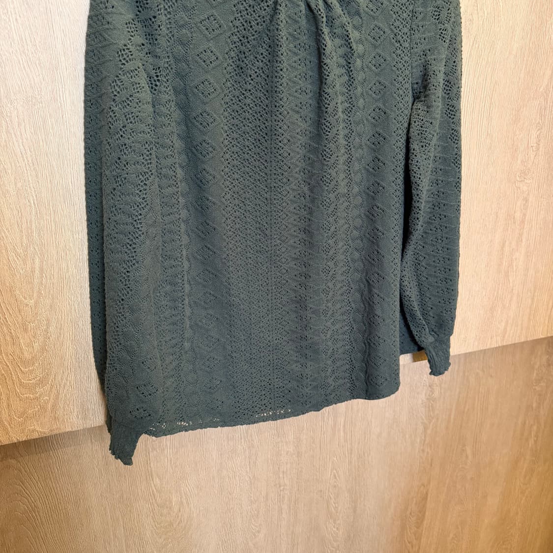 빈티지 블라우스 프릴 하이넥 레이스 자수 핀턱 디테일 카키 상품이미지4