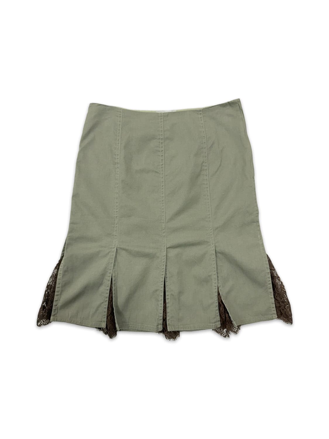 빈티지 카키 브라운 레이스 미디 스커트 상품이미지1