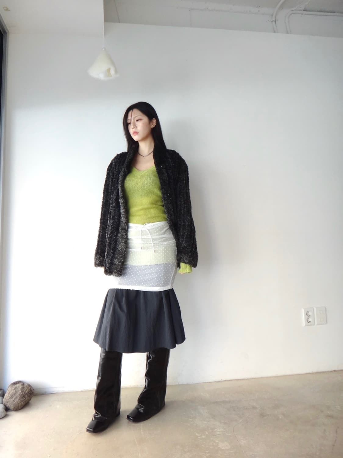 Pannel detail fur jacket / charcoal 상품이미지9