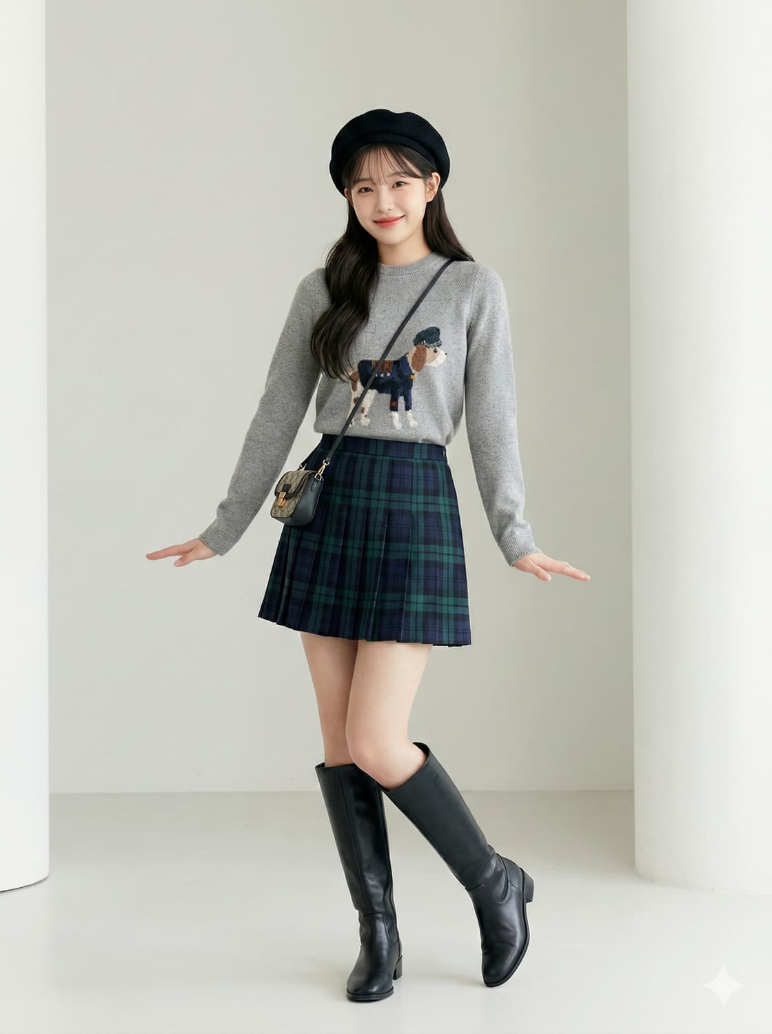 HAZZYS 헤지스 시그니처 강아지 자수 울 캐시미어 니트 상품이미지1