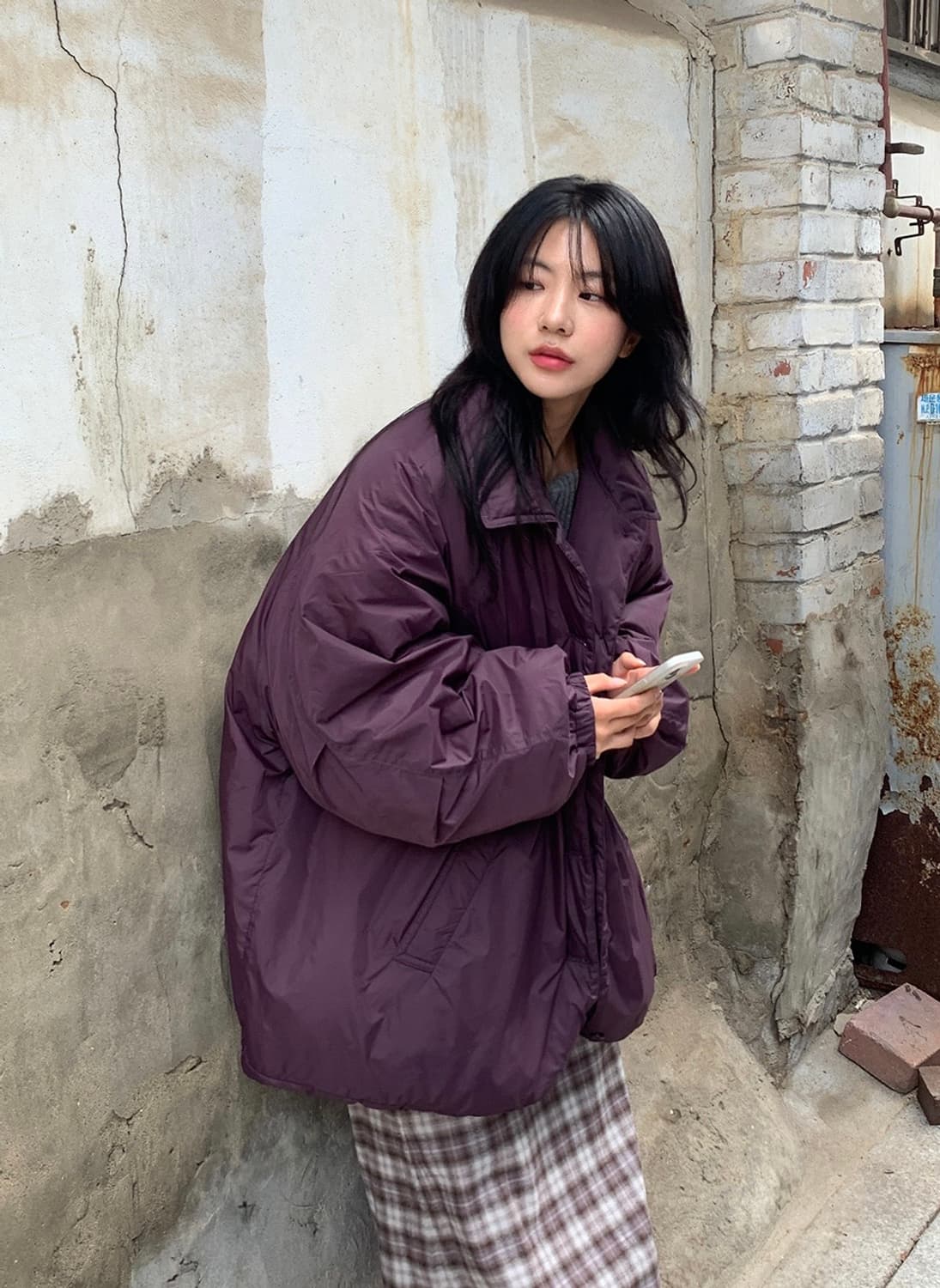 데일리쥬 템프스 오버핏 카라 웰론 패딩 남녀 공용 퍼플 보라 상품이미지1