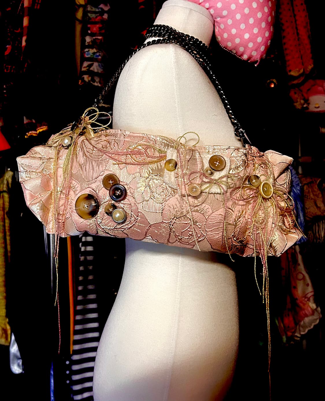 ･:*+. 핸드메이드 오리엔탈 그런지 플라워 단추 쿠션 가방 상품이미지1