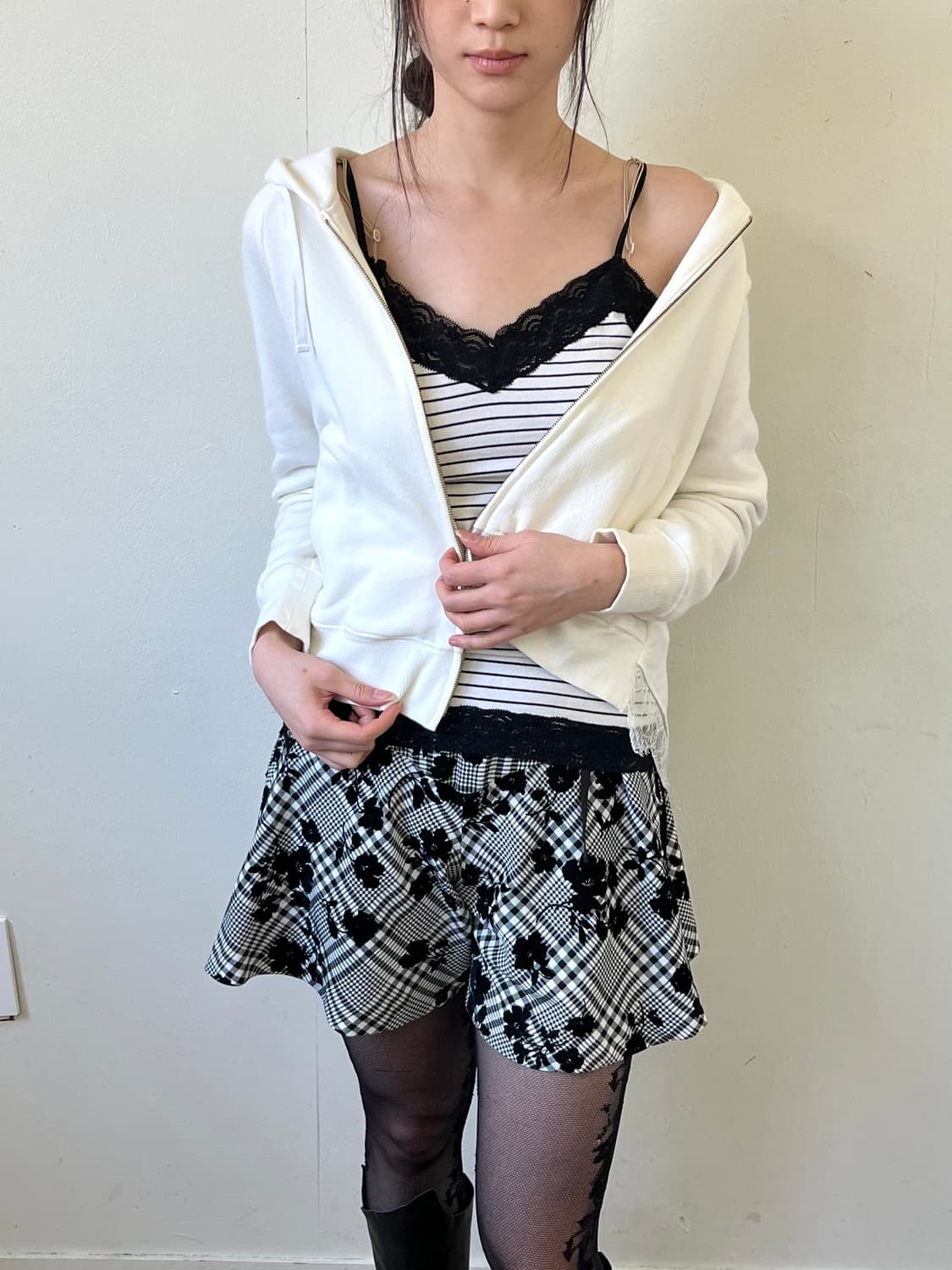 Clean2 화이트 레이스 후드집업 상품이미지7