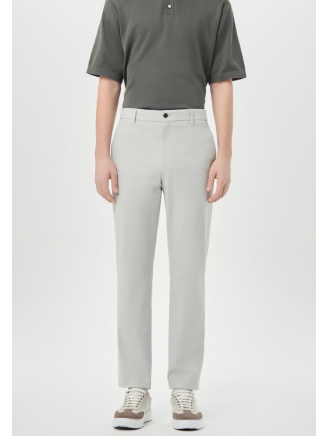 DKNY 코튼 블렌드 밴딩 테이퍼드 팬츠 화이트 상품이미지1