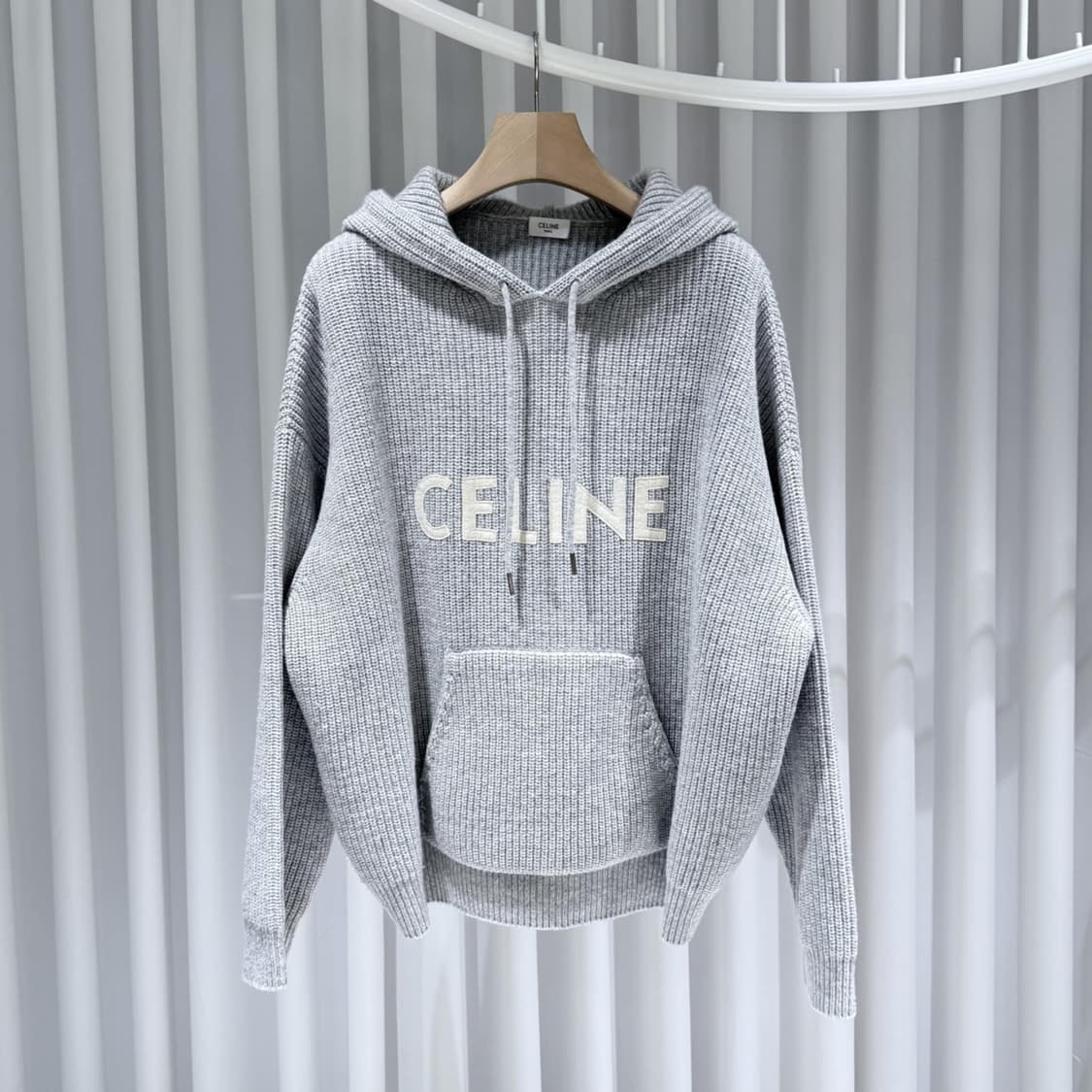 M / 셀린느 울 리브드 그레이 니트 후드 상품이미지1