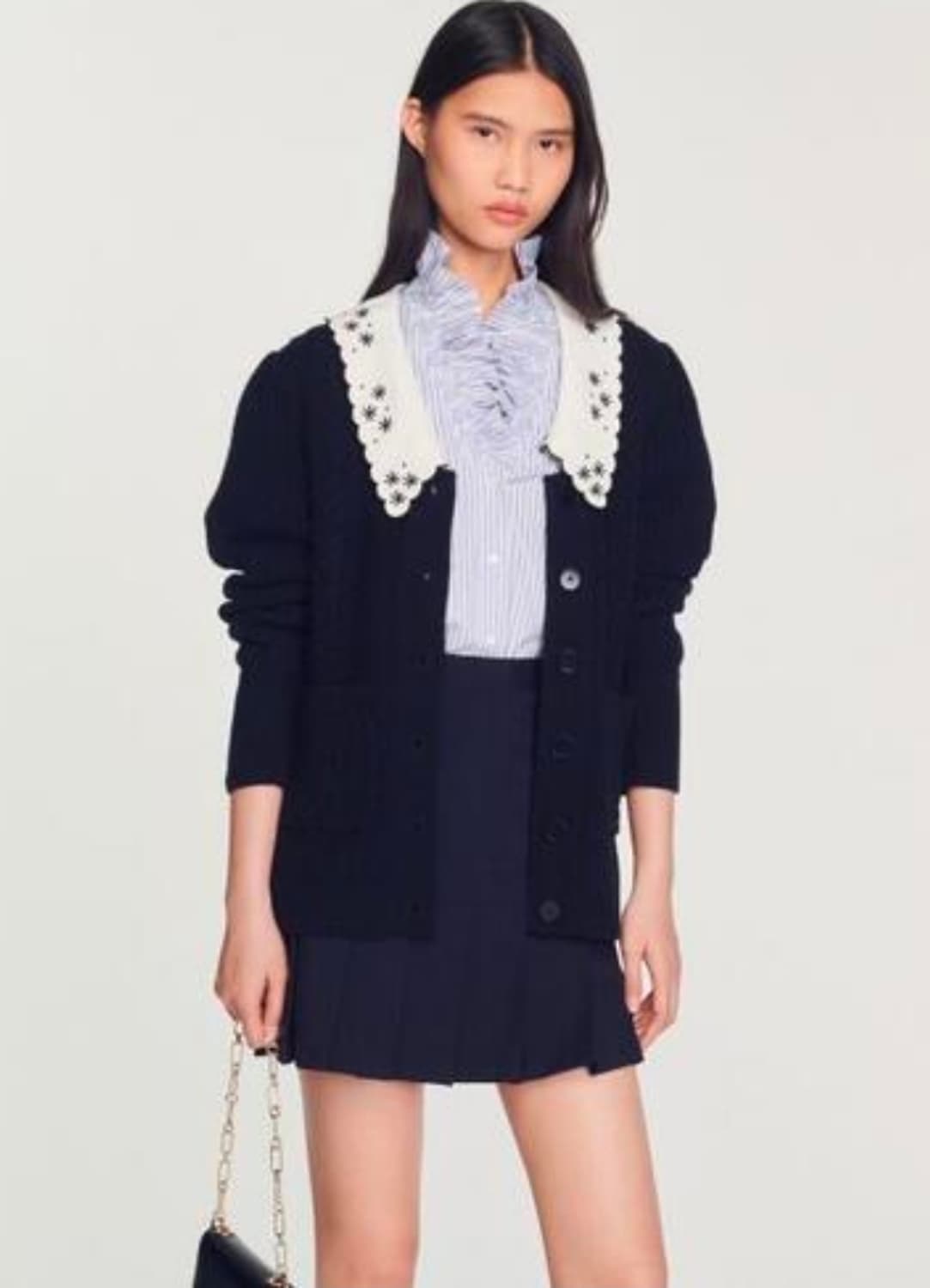 산드로 자수 카라 케이블 울 니트 가디건  1 사이즈 상품이미지1