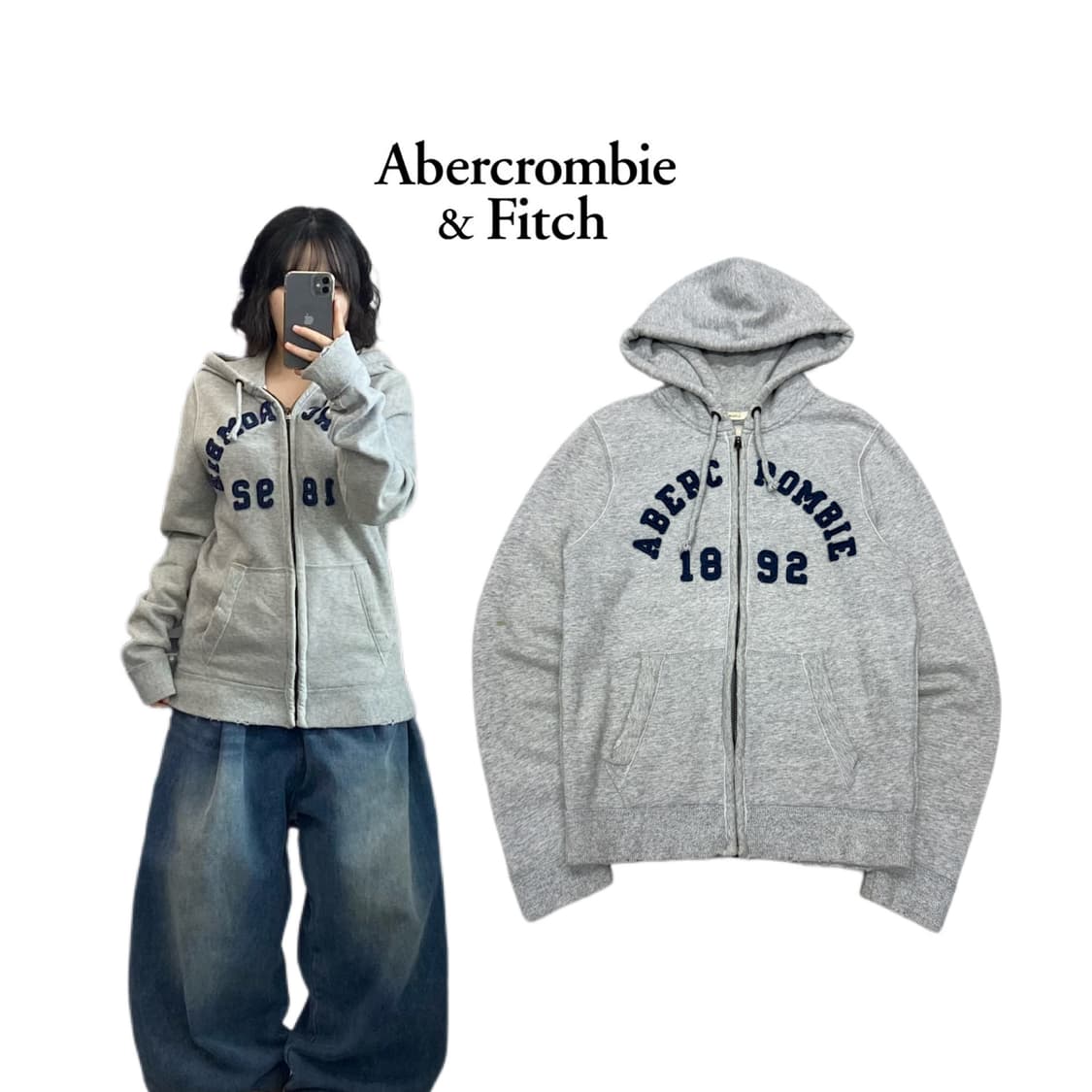 아베크롬비 Y2K 아치로고 후드집업 그레이 상품이미지1