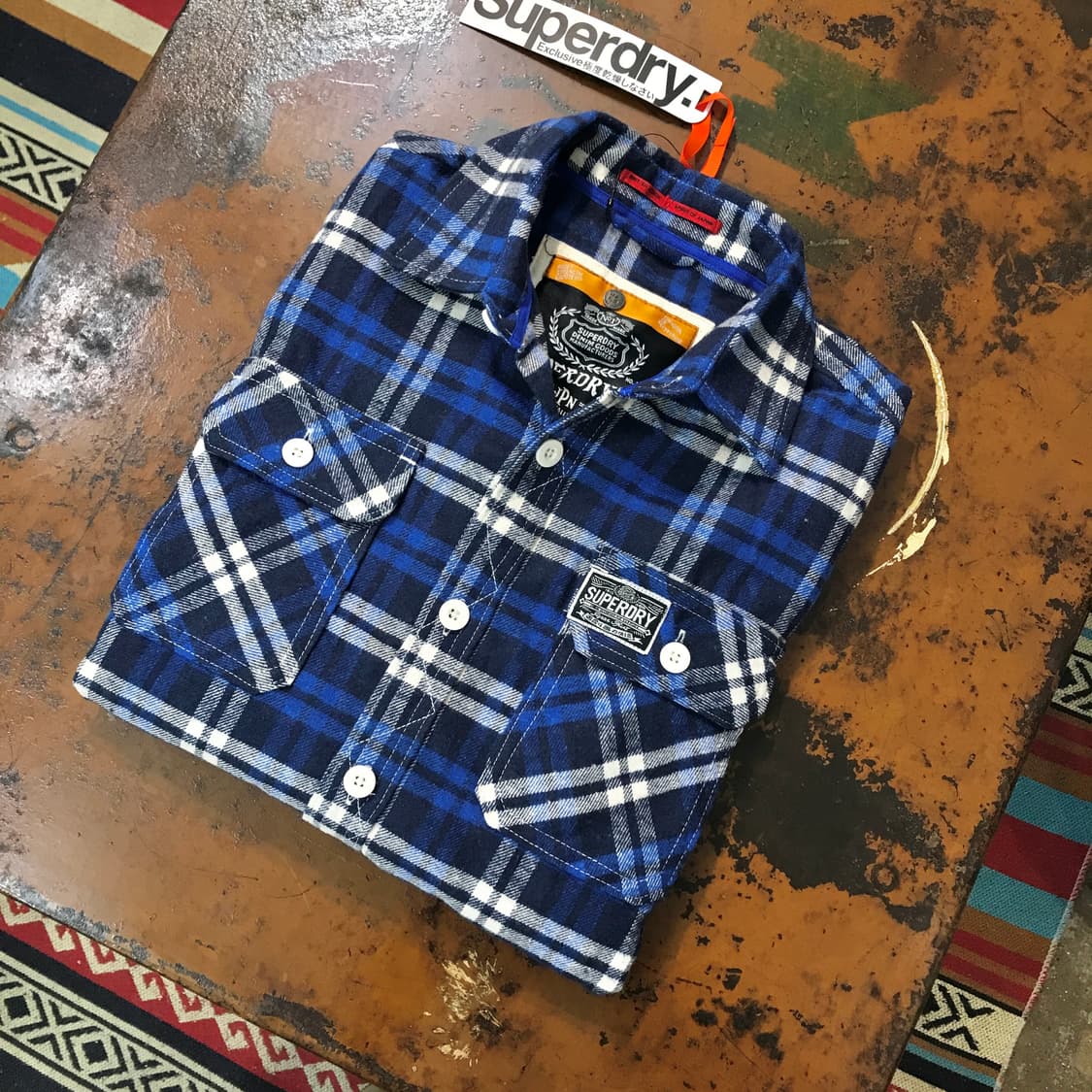 슈퍼 드라이 블루 타탄 체크 코튼 셔츠 남성 102 여성 프리사이즈 상품이미지1