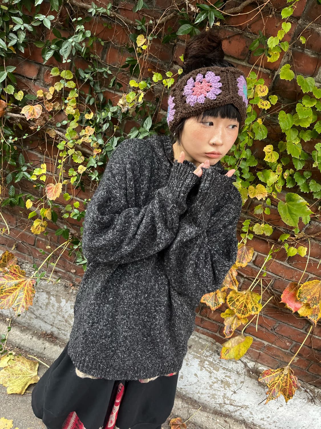 블랙 오버핏 니트 후드 상품이미지1