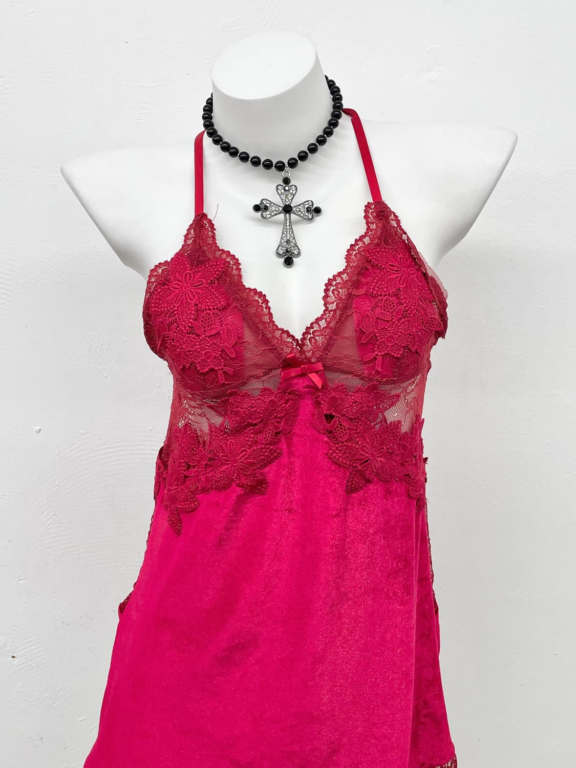 레드 레이스 벨벳 슬립 상품이미지2