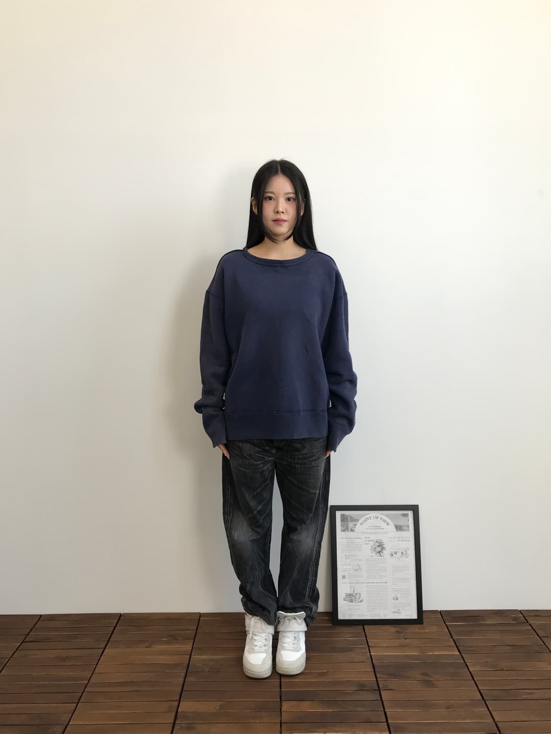 Fuudobrain Cropped Sweatshirt Navy 상품이미지1