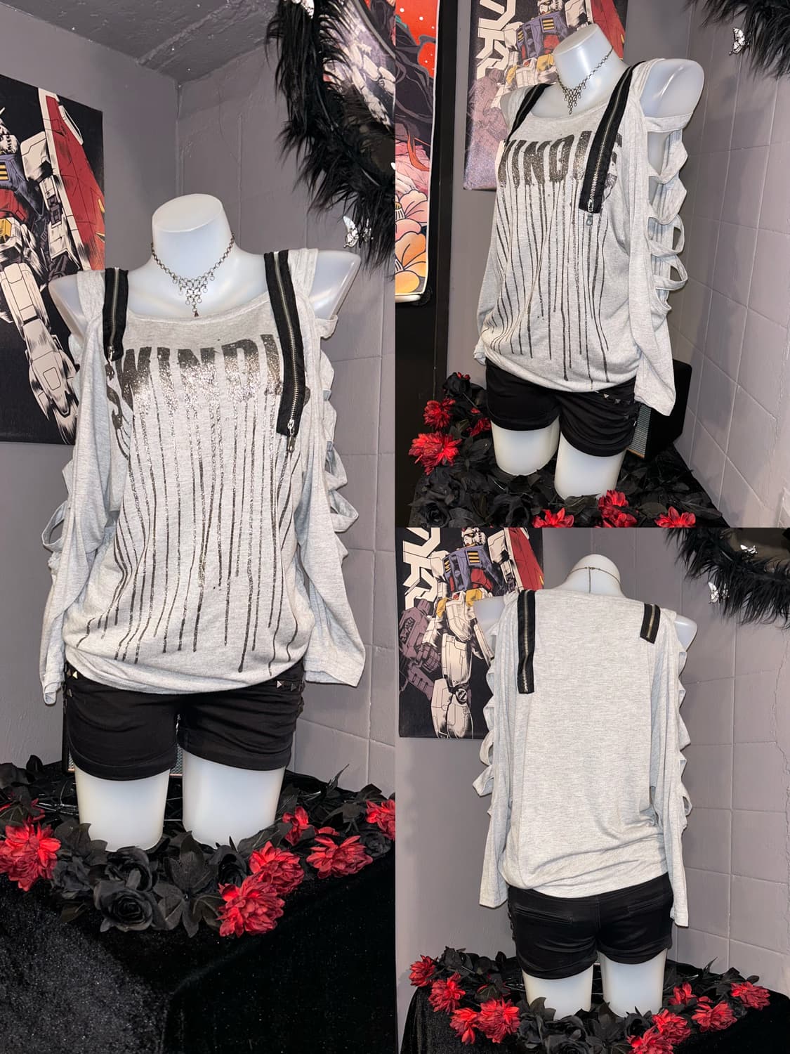 셔링 글리터 프린팅 긴팔티 갸루y2k펑크 상품이미지2