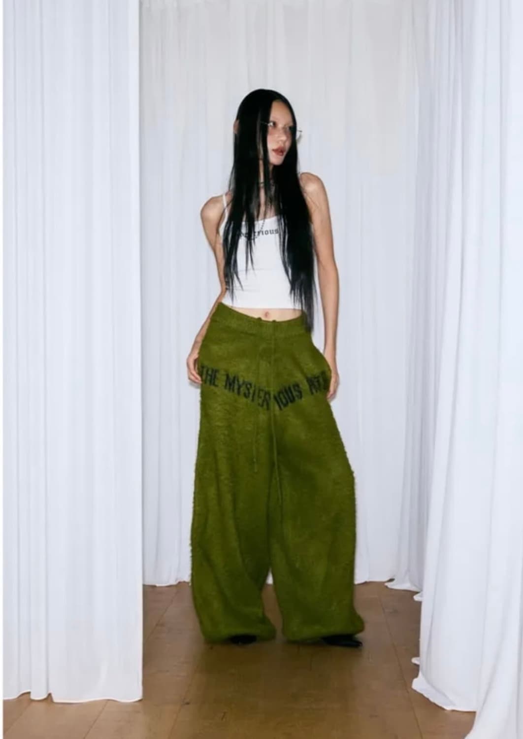 미스테리어스호텔 니트 팬츠 올리브 상품이미지2