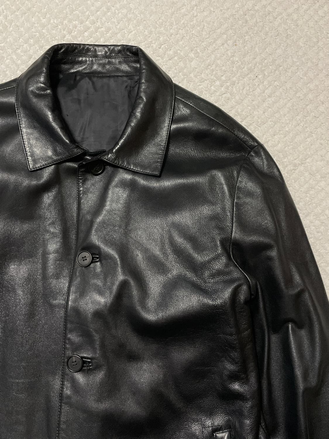 ZIOZIA 웨스턴 무드 4버튼 램스킨 양가죽 레더 카 코트 상품이미지3