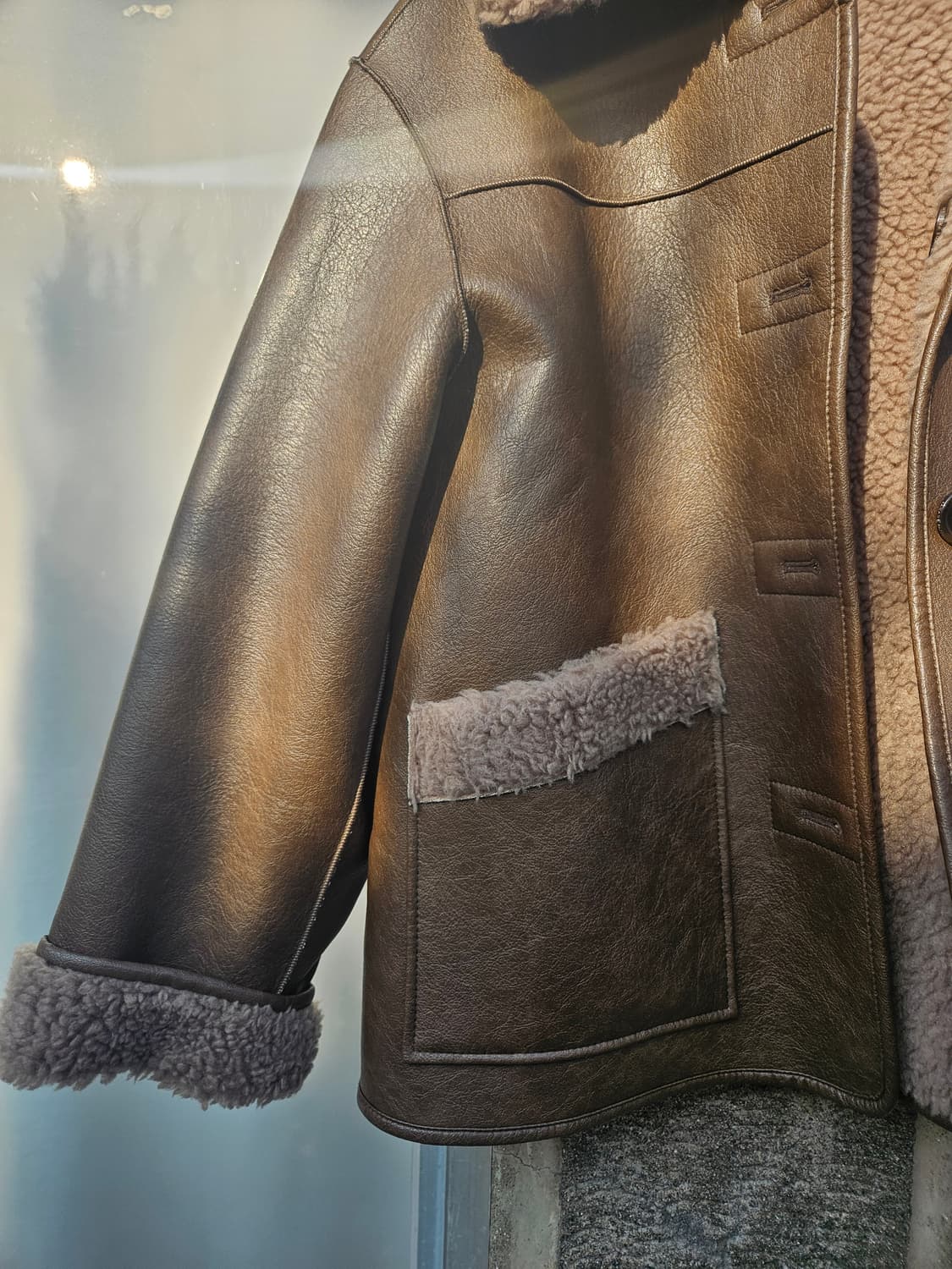 파사드패턴 빈티지 램스울 리버시블 무스탕 브라운 S, 1사이즈 상품이미지3