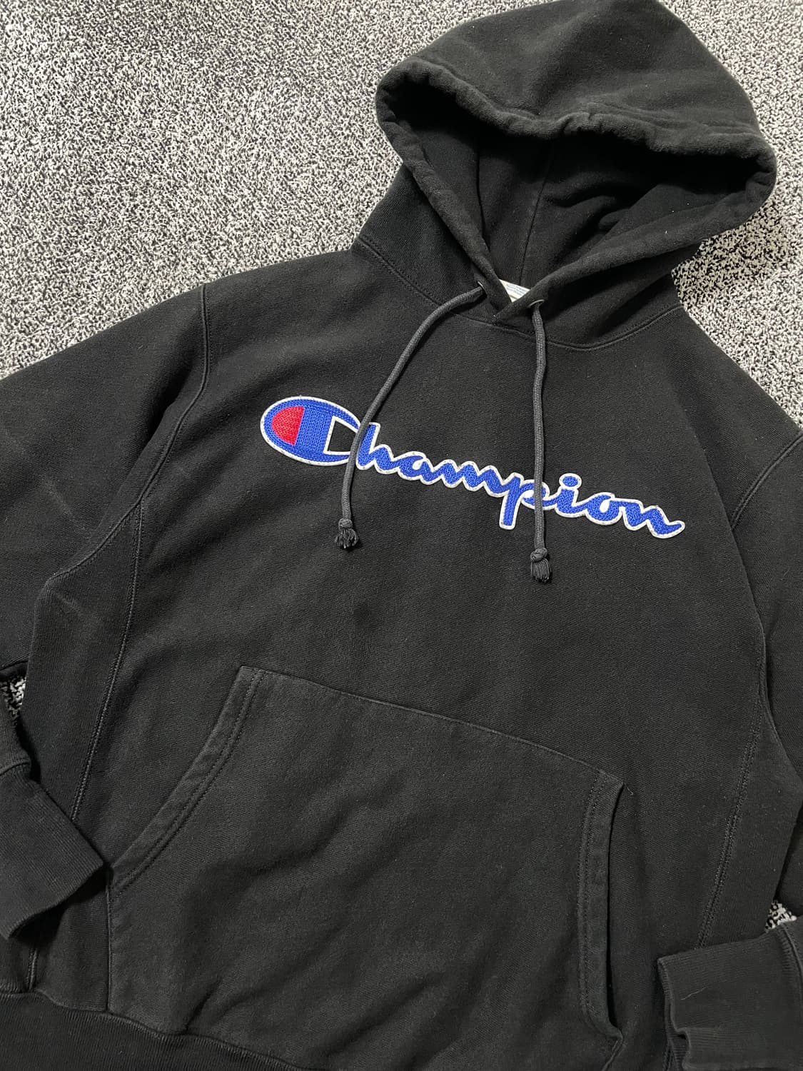 빈티지9. 챔피온 리버스위브 아플리케 빅로고 후드티셔츠 블랙 스웻셔츠 상품이미지2