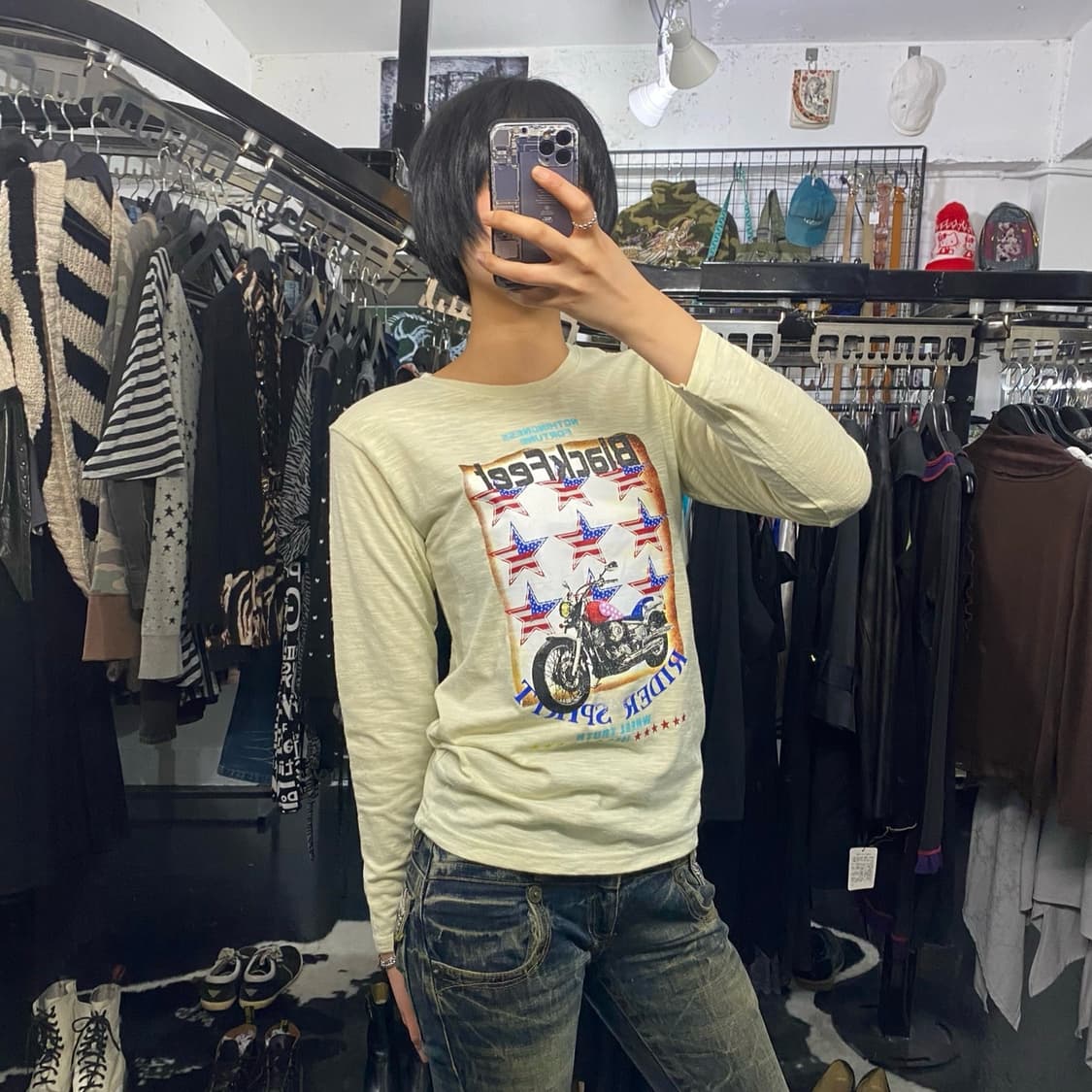 Japanese vtg Black feet 바이크 프린팅 롱슬리브 상품이미지6